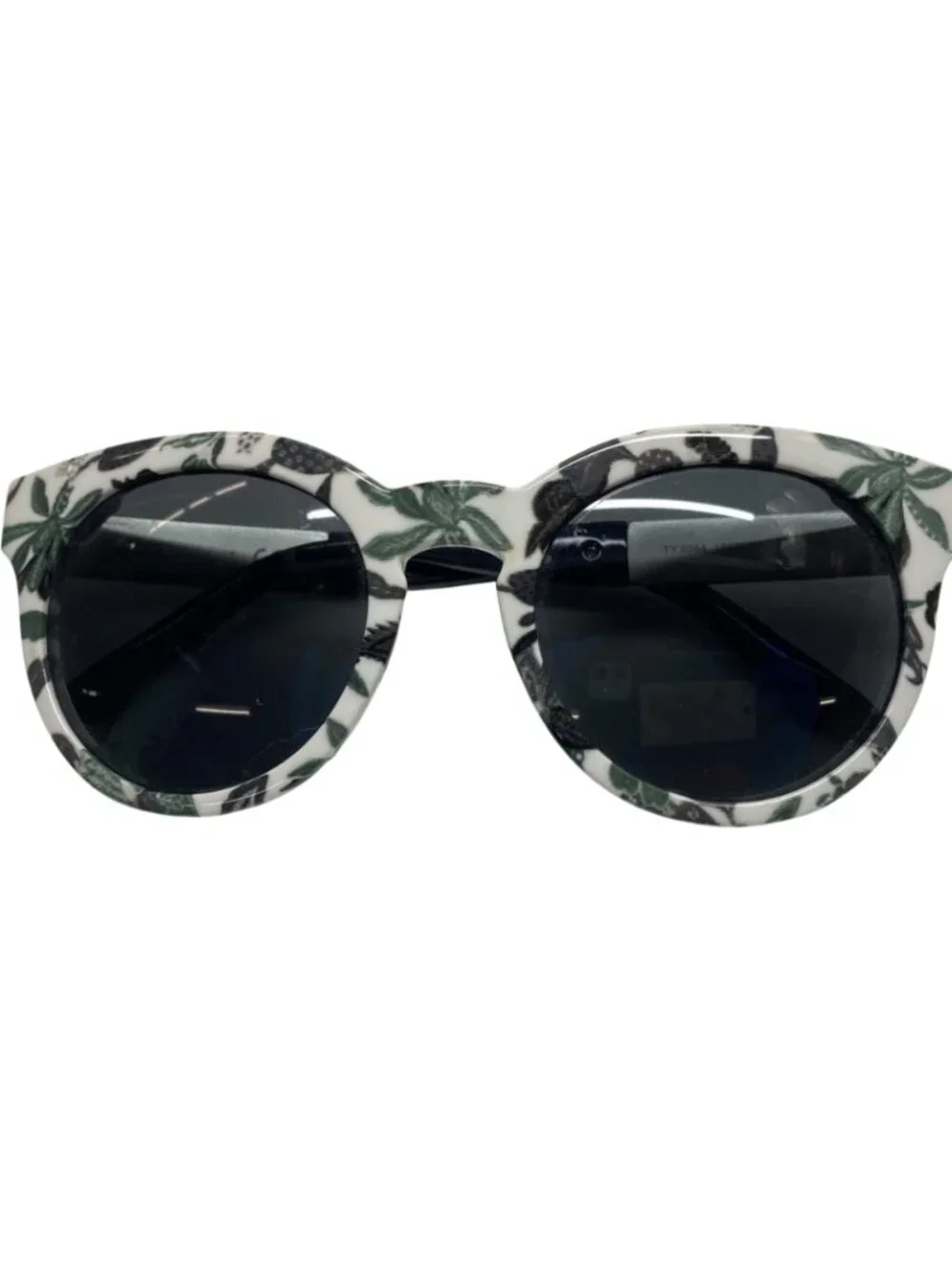 Tory Burch Floral Print Round Sunglasses Gray Lenses White Black Frame